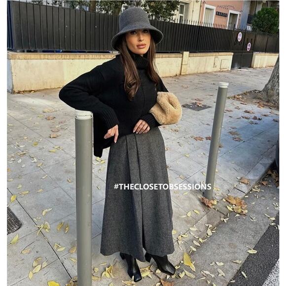 ZARA BLOGGER FAVE!!! Wool-Blend Midi Skirt NWT - Picture 5 of 16